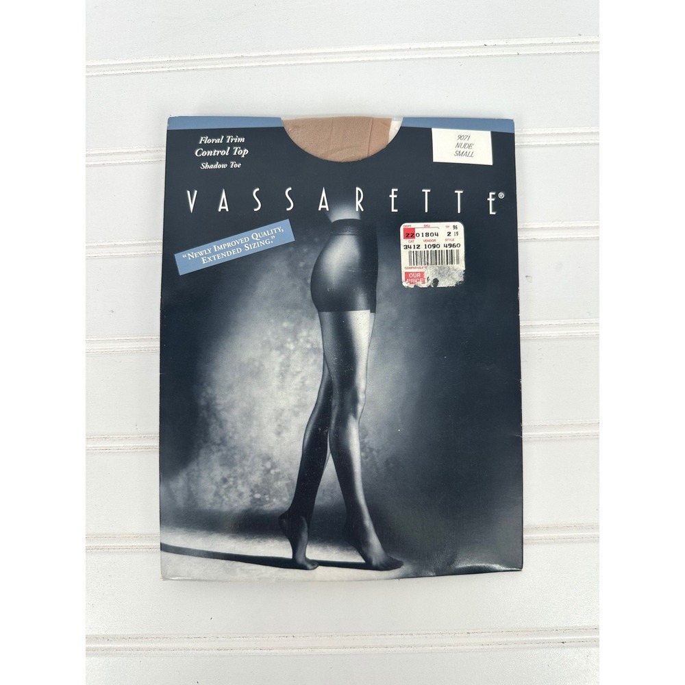 Vassarette Pantyhose Womens Small Nude Floral Trim Control Top Shadow Toe 9071